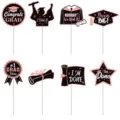 Graduierung Tortenaufleger schwarz rosa Gold Glitzer Grad Party Cupcake Dekoration Set - Schwarz Roségold Glitzer (8 Stück)