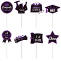 Abschluss Tortenaufsatz lila schwarz Glitzer Cupcake Topper für Abschlussfeier Deko Set. - Schwarz Lila Glitzer (8 Stück)