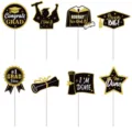 Abschluss Torte Topper schwarz gold Glitzer Graduierungs Party Dekoration 8 Stueck - Schwarz Gold Glitzer (8 Stück)