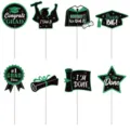 Abschluss Tortenaufleger Party Deko grüne Glitzer Stäbchen Set für Abschlussfeier Deko - Schwarz Grün Glitzer (8 Stück)