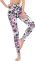 Elastische Damen Leggings mit hohem Bund und vollflächigem Totenkopf- und Blumenprint. - S / Mehrfarbig