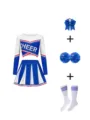 Women long sleeve cheerleading costume set with pleated skirt bow and pom poms socks - Blue