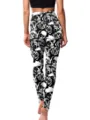 Damen High Waist Stretch Leggings mit modischem Totenkopf und Rosen Allover Print. - S / Schwarz