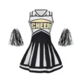 Kinder schwarz weiß Cheerleader Kostüm Set mit Kleid und Pompons für Tanzsport Auftritt - 160 / Kleider / Schwarz