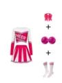 Damen Langarm Cheerleader Kostüm Set mit Schleife Pompons und Socken für Aufführung - S / Oberteil und Hose / Fuchsia