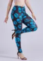 Modische blaue Totenkopf Print Leggings mit hohem Bund, elastische bequeme Damen Slim Hosen. - S / Schwarz Blau