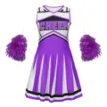 Lila weiße Cheerleader Uniform Set für Kinder mit Pompons für sportliche Auftritte. - 160 / Kleider / Lila