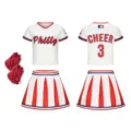 Kids cheerleading uniform set short sleeve top pleated skirt pom poms performance costume - 130cm / White