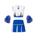Completo da cheerleader per bambini con top corto, gonna plissettata e pon pon per danza. - 130 / Sopra e Sotto / Blu