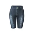 Damen hohe Taille Kunst Denim Shorts schmale Passform elastische fünf Punkte Leggings Sommer - S / Aqua