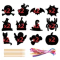 Halloween party DIY scratch card decoration set with bat, skull, pumpkin and wooden sticks. - 万圣节刮刮卡(Y-00561) / 24 Pcs Set