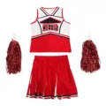 Rotes weißes Cheerleader Kostüm Set mit Top, Rock und Pompoms für Tanzshow Sportkleidung - S / Rot CHEERS