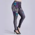 Damen High Waist Kunstjeans Leggings mit Schmetterling und Schnürung Print Design. - S / Schwarz