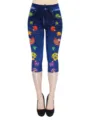 Damen lässige bedruckt Capri Leggings hohe Taille Slim Fit Fake Denim süße Pilzhose - S / Marineblau