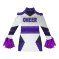 Détail costume pom-pom girl enfant, robe de performance violette blanche avec pompons. - 160 / Robes