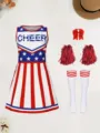 Kinderen Amerikaanse Onafhankelijkheidsdag cheerleader kostuum set met jurk en pompons. - 094-22