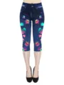 Damen Hohe Taille Gedruckte Verkürzte Leggings Freizeit Slim Fit Fake Jeans Hose Bunt - S / Marineblau 1