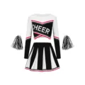 Kinderen cheerleading kostuum set, lang arm topje en geplooide rok met pompons. - Zwart