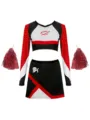 Mädchen Cheerleader Kostüm Set Langarm Crop Top Rock mit Pompons Performance Kleidung - 120 / Kinder Rot