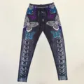 Women fashion butterfly print high waist slim leggings casual yoga sports stretch pants - S / Gray