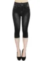 Detailansicht der schwarzen Stretch Jeansprint Capri Leggings mit figurbetonter Passform. - S / Schwarz