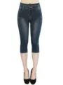 Elastische Fake-Jeans Leggings für Damen, bequeme figurbetonte Push-up Caprihosen. - S / Aqua