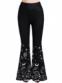 Schwarze Schlaghosen mit hohem Bund für Damen, verziert mit himmlischem Stern- und Mond-Druck. - S / Schwarz