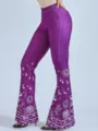 Lila Schlaghose für Damen mit hoher Taille, himmlischem Sonnen-Mond-Sterne-Druck, lange Hosen - S / Lila