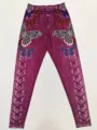 Women butterfly print high waist fitness yoga leggings fashion casual slim long pants. - S / Red