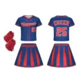 Kinder Cheerleading Uniform Set Baseball Stil Oberteil Rock Pompons Performance Outfit - 130cm / Set / Dunkelblau
