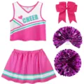 Kids cheerleading costume set with top skirt pom poms and bow for dance stage performance - 160 / Set / Wrist Corsage and Bowknot Set