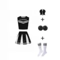 Kids cheerleader costume set black white crop top skirt bow socks pom poms performance - Black