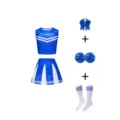 Kinder blaue Cheerleader Kostüm Set enthält Top, Rock, Pompons, Schleife und Socken. - 160 / Oberteil und Hose / Blau