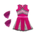Rosa Cheerleader Kostüm Set mit Crop Top, Faltenrock und Pompoms für den Auftritt. - S / Oberteil und Hose / Fuchsia