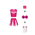 Kinder rosa Cheerleader Kostüm Set mit Crop Top, Faltenrock, Pompons und Haarschleife. - 160 / Oberteil und Hose / Fuchsia