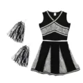 Schwarzes Cheerleader Kostuem Set mit PomPoms, Crop Top und Faltenrock Modellanvariante. - S / Oberteil und Hose / Mit Handblumen / Schwarz