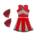 Rotes Cheerleader Kostüm Set für Damen, enthält Top, Faltenrock und Pom-Poms. - S / Oberteil und Hose / Rot
