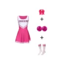 Rosa Cheerleader Kostüm Set für Kinder mit Kleid, Schleife, Pompons und Socken für Show. - S / Kleider / Fuchsia