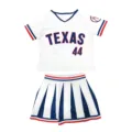Kinder Cheerleader Uniform Set, weisses Kurzarmtop mit Texas Druck und Faltenrock. - 130cm / Set / Weiß