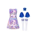 Kids cheerleading outfit detail, featuring a cute unicorn dress, blue pom-poms, and matching socks. - 120cm / Dress Set / 094-4