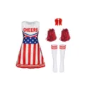Kinder US Flagge Cheerleader Kostüm Set mit Kleid, Schleife, Pompons und Socken für Show. - 094-7