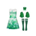 Kinder St. Patrick's Day Cheerleader Kostüm Set mit Kleeblatt Kleid, Pompons, Socken - 094-8
