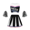 Détail du costume de pom-pom girl avec crop top noir et blanc et jupe plissée. - S / Haut et Bas / Noir