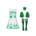 Grünes Cheerleader Kostüm Set für Kinder mit Kleid, Schleife, Pompons und Socken für Auftritte. - 094-9