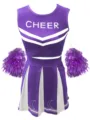 Lila-weißer Cheerleader Uniform Set mit Crop-Top, Faltenrock und Pompoms für Damen. - S / Set / Lila