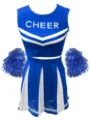 Blaues und weißes Cheerleader Kostüm Set Crop Top Plisseefleck Rock mit Pompons für Sportfest - S / Set / Blau