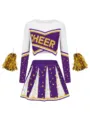 Γυναικείο σετ στολής cheerleading μακρυμάνικο crop top πλισέ φούστα με πομ πον - Μωβ
