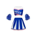 Erwachsener Cheerleader Kostüm Set Crop Top Plissee Rock mit Pompons für Sportveranstaltungen - 120cm / Oberteil und Hose / Blau