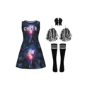 Kinder Cheerleader Kostüm Set Kleid Pompons Socken Schleife Einhorn Druck Performance - 094-16