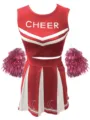 Rot weiß Cheerleader Kostüm Set Crop Top Plissee Rock mit Pompons Tanzbekleidung - S / Set / Rot